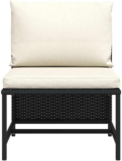 vidaXL Sectional Middle Sofa - Poly Rattan, Lightweight, Modular Design, Suitable for Year-Round Use, Highly Durable, Cream White Cushions, Ideal for Garden or Backyard Setting or Indoor Decor