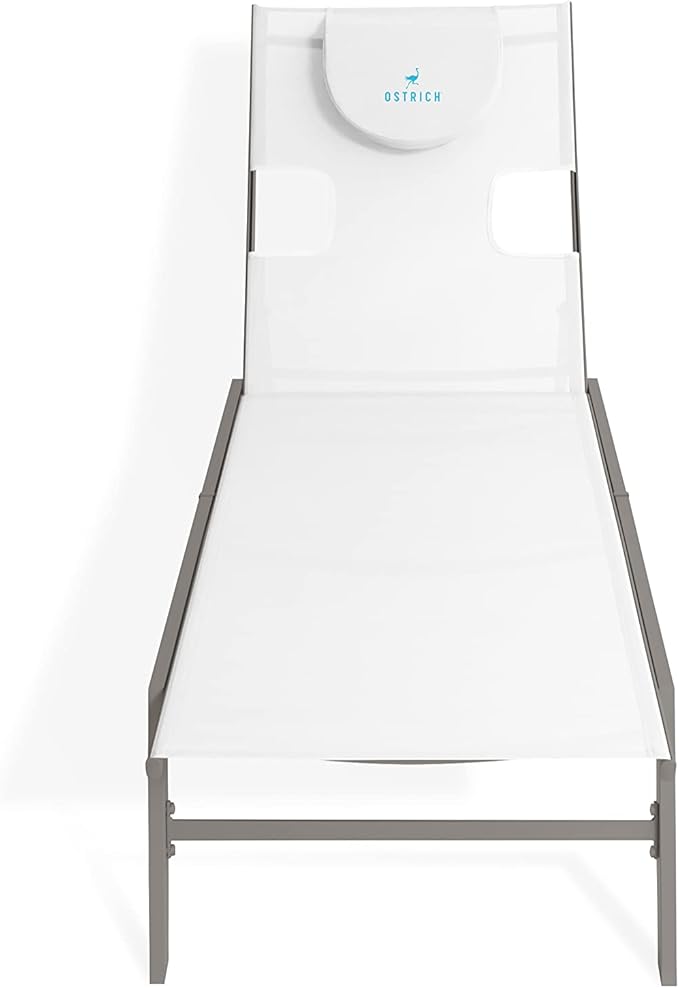 Ostrich Chatham 2 Pieces Patio Chaise Lounges, Patio Lounge Chairs,Facedown Tanning Chair, Patio Chairs, 5-Position Recliner Adjustable Sunbathing Lounge Chair for Patio,Yard, Pool, White & Tan
