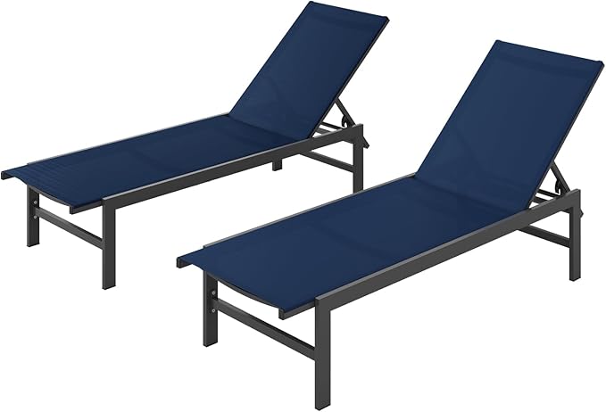 Outdoor Lounge Chairs Set of 2, Aluminum Patio Chaise Lounge Chairs with 5-Position Recliner - Photo 1