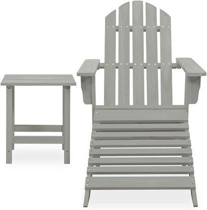vidaXL Adirondack Patio Lounge Set with Ottoman and Table - Solid Fir Wood Construction, Elegant Timeless Design, Detachable Ottoman, Stable and Weather - Gray