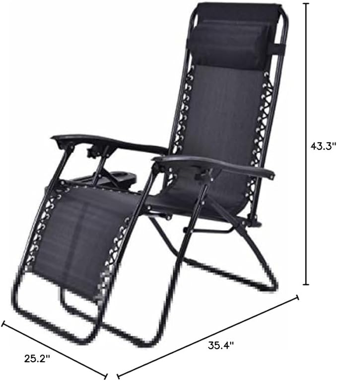 Giantex 2 PCS Zero Gravity Chair Patio Chaise Lounge Chairs Outdoor Yard Pool Recliner Folding Lounge Chair with Cup Holder (Black)