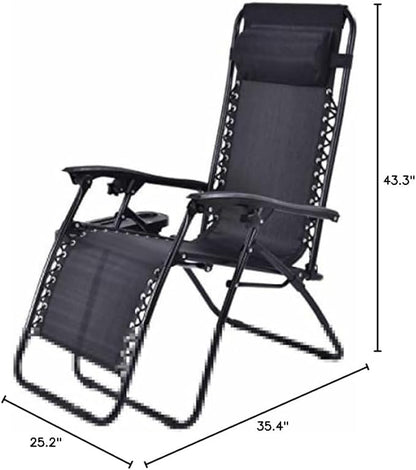 Giantex 2 PCS Zero Gravity Chair Patio Chaise Lounge Chairs Outdoor Yard Pool Recliner Folding Lounge Chair with Cup Holder (Black)