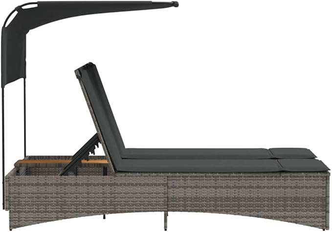 Gray Canopy Double Sun Lounger 31.3" x 21.1" x 21.7" Outdoor Patio Chaise Lounge for Pool Garden Balcony Lounge Chair - Photo 6