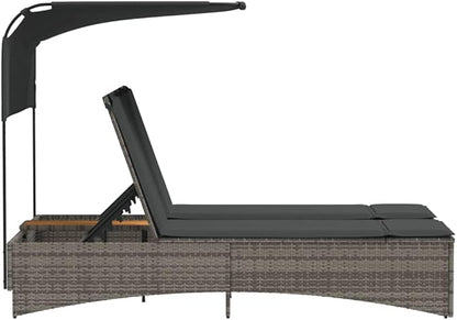 Gray Canopy Double Sun Lounger 31.3" x 21.1" x 21.7" Outdoor Patio Chaise Lounge for Pool Garden Balcony Lounge Chair with Adjustable Backrest UV Shade for Two People