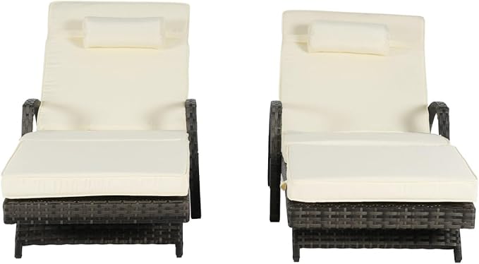 KEIKI Wicker Outdoor Chaise Lounge Chairs Set of 2 for Patio & Pool Side with 5-Level Adjustable Backrest and Cushions - Photo 7