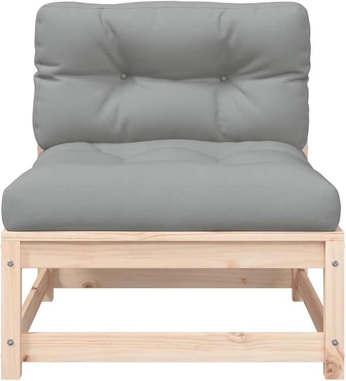 Rustic Outdoor Armless Sofa with Solid Pine Wood and Gray Oxford Fabric Cushions, Weather-Resistant Modular Patio Furniture for Terrace and Garden Seating