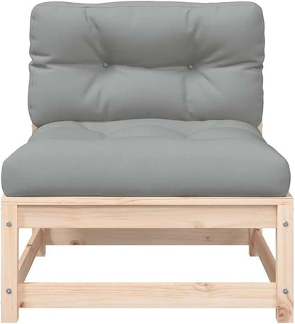 Rustic Outdoor Armless Sofa with Solid Pine Wood and Gray Oxford Fabric Cushions, Weather-Resistant Modular Patio Furniture for Terrace and Garden Seating