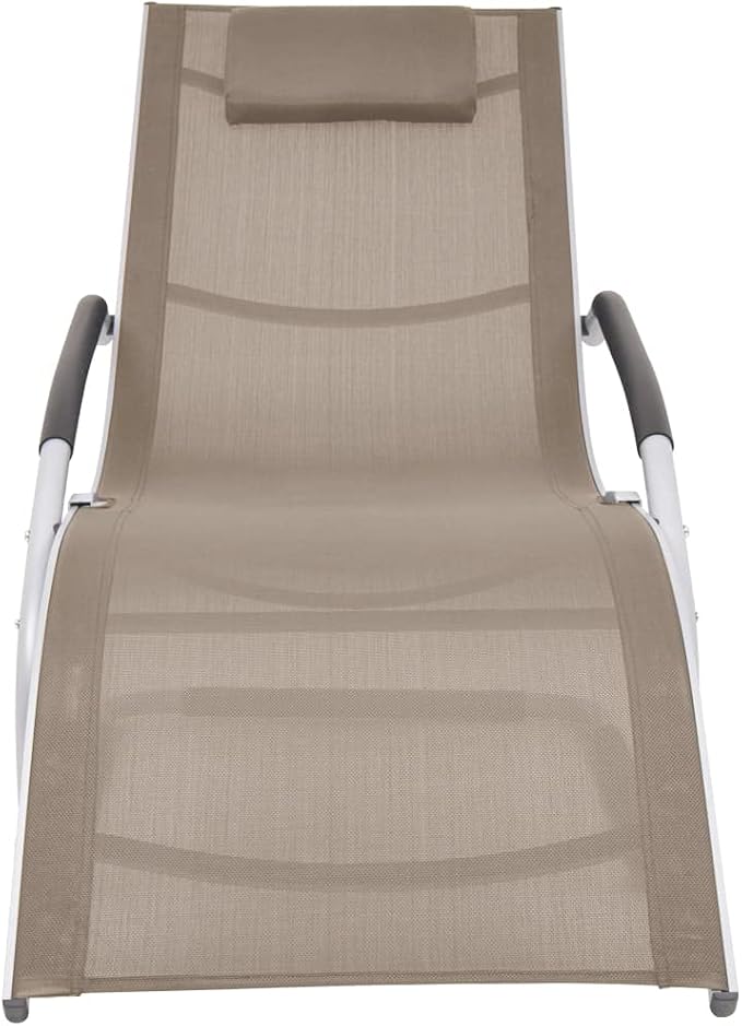 Taupe Aluminum Textilene Outdoor Chaise Lounge with Pillow 59.8"x24.4" Ergonomic Curved Sun Lounger Weatherproof for - Photo 3