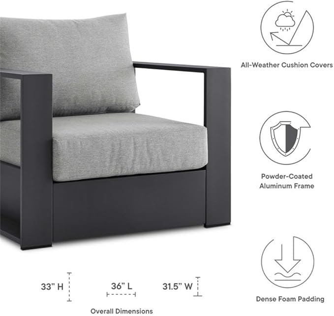 Modway Tahoe Aluminum Outdoor Patio Armchair in Gray Gray