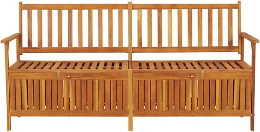 Storage Bench 66.9" Solid Wood Acacia Outdoor Bench Garden Bench Deck Bench Porch Bench for patios, Gardens, Decks