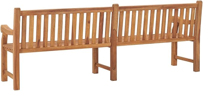 Extra Large Solid Teak Wood Garden Bench with Carved Armrests, Light Brown Outdoor Patio Seating, Heavy Durable Rectangular Bench for Backyard and Terrace, Vintage Style