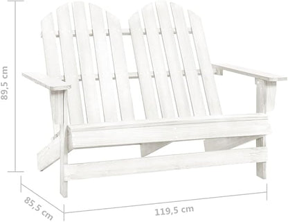 White Solid Fir Wood 2-Seater Adirondack Chair Outdoor Patio Furniture for Garden Balcony Lounging
