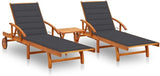 Acacia Wood Sun Lounger Set with Table 2 Adjustable Folding Chairs Anthracite Cushions Outdoor Patio Furniture for - Photo 1