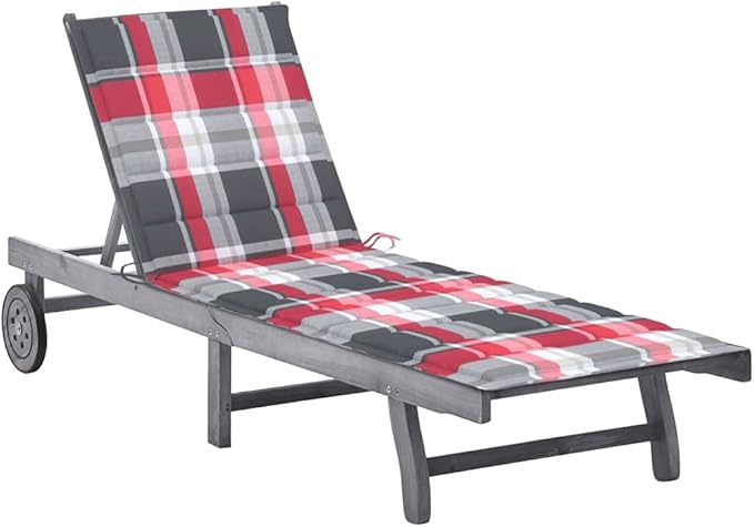 Extra Long Outdoor Patio Lounge Chair, Solid Acacia Wood Chaise with Wheels, Adjustable Backrest - Photo 1