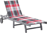 Extra Long Outdoor Patio Lounge Chair, Solid Acacia Wood Chaise with Wheels, Adjustable Backrest - Photo 1
