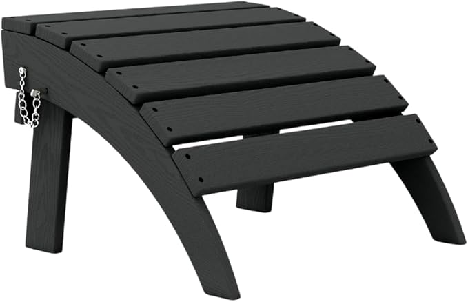 Folding Adirondack Ottoman Footrest, HDPE Plastic Outdoor Footstool No Assembly Required, All-Weather Foldable Ottoman for Adirondack Chair, Patio, Lawn, Garden, Deck, Poolside, Fire Pit, Black