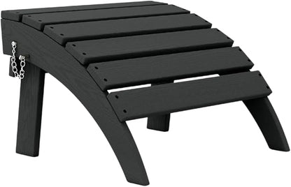 Folding Adirondack Ottoman Footrest, HDPE Plastic Outdoor Footstool No Assembly Required, All-Weather Foldable Ottoman for Adirondack Chair, Patio, Lawn, Garden, Deck, Poolside, Fire Pit, Black
