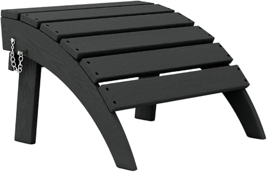 Folding Adirondack Ottoman Footrest, HDPE Plastic Outdoor Footstool No Assembly Required, All-Weather Foldable Ottoman for Adirondack Chair, Patio, Lawn, Garden, Deck, Poolside, Fire Pit, Black