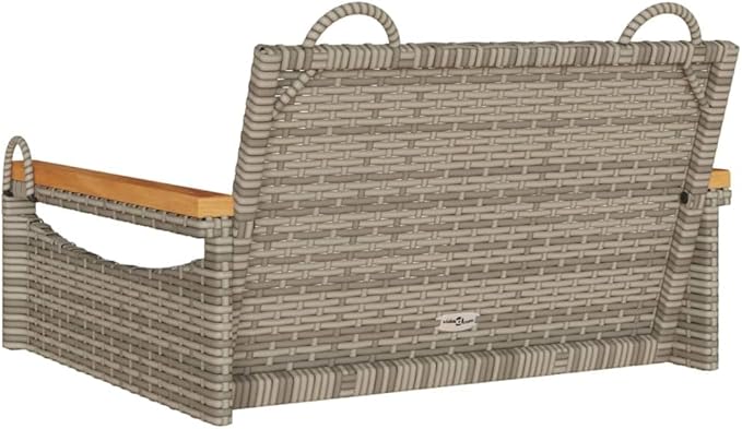 Modern Outdoor Swing Bench Gray Poly Rattan with Powder-Coated Steel Frame Comfortable Single Seater for Garden Patio Balcony