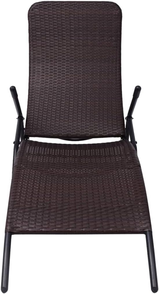 Folding Brown Poly Rattan Sun Lounger 57.9 x 24 x 37.4 in, Powder-Coated Steel Frame, UV-Resistant Outdoor Chaise Lounge for Patio, Garden, Balcony and Poolside Relaxation