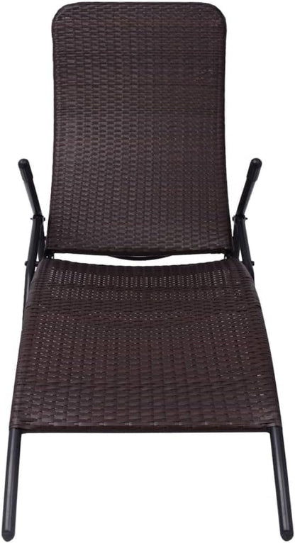 Folding Brown Poly Rattan Sun Lounger 57.9 x 24 x 37.4 in, Powder-Coated Steel Frame, UV-Resistant Outdoor Chaise Lounge for Patio, Garden, Balcony and Poolside Relaxation