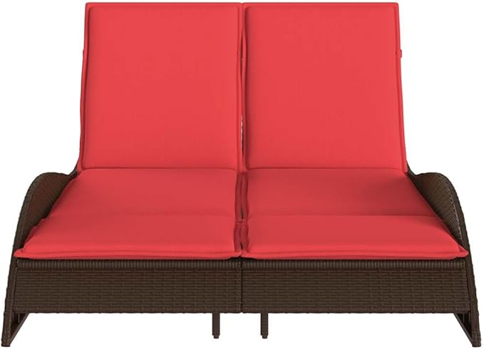 Adjustable Sun Lounger with Thick Cushions, Outdoor Chaise Lounge in Brown PE Rattan, 44.9"x80.7"x28.7" - Photo 4