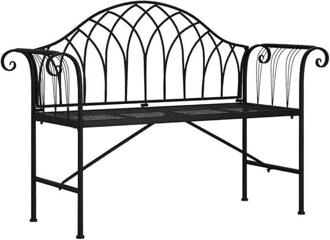 2-Seater Outdoor Garden Bench Black Steel 50.4 x 50.4 in Modern Patio Seating for Garden, Balcony, Porch and Backyard