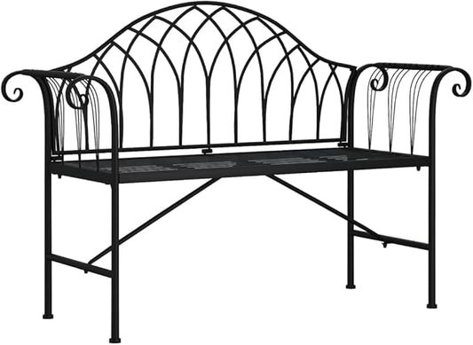 2-Seater Garden Bench Black Steel Durable Outdoor Furniture for Patio Balcony Seating with Weather Resistant Powder Coating and Classic Modern Design