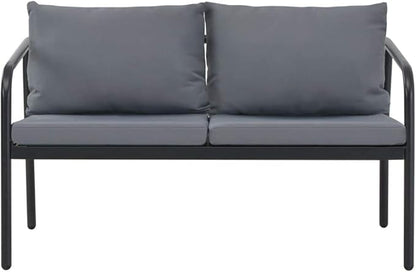 2 Seater Outdoor Garden Bench with Light Grey Cushions, Aluminum Frame Rectangular Patio Loveseat for Balcony Terrace 48.4 Inch