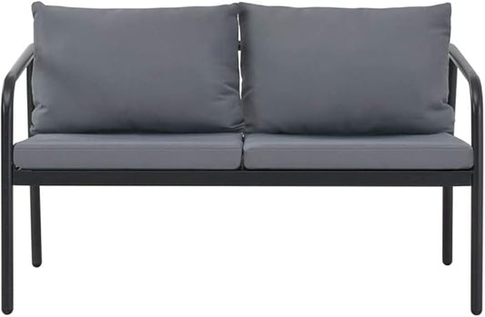 Patio Furniture Set 2-Seater Garden Bench Dark Grey Frame Light Grey Cushions Aluminum Polyester Modern Style Comfy Functionality for Garden Balcony