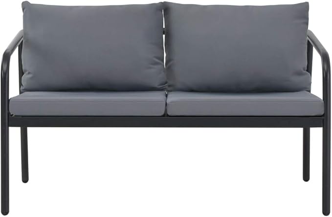 Modern 2-Seater Garden Bench with Aluminum Frame and Light Grey Cushions, Durable Weather-Resistant Outdoor Sofa for Patio Balcony