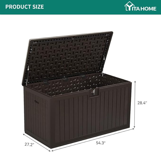 YITAHOME XL 150 Gallon Large Deck Box, Outdoor Storage for Patio Furniture Cushions, Garden Tools, Waterproof - Photo 7