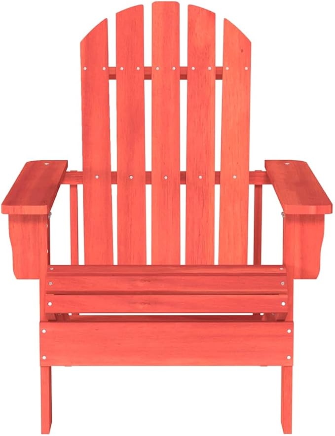 Red Adirondack Outdoor Chair Solid Fir Wood 34"x27"x35" Ergonomic Patio Seating for Garden Balcony Deck & Poolside - Photo 3