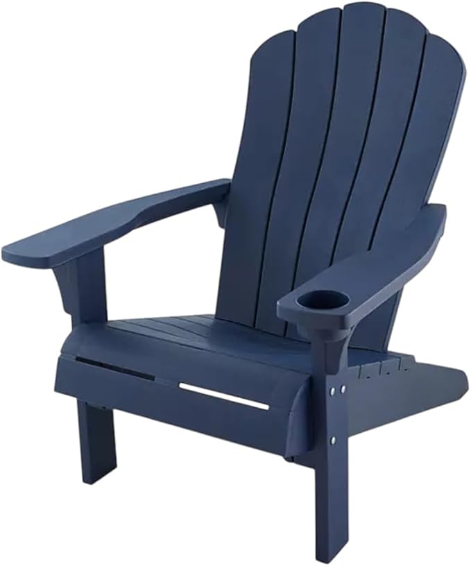 Modern Adirondack Chair with Cup Holder, Outdoor Patio Furniture (Midnight Blue)