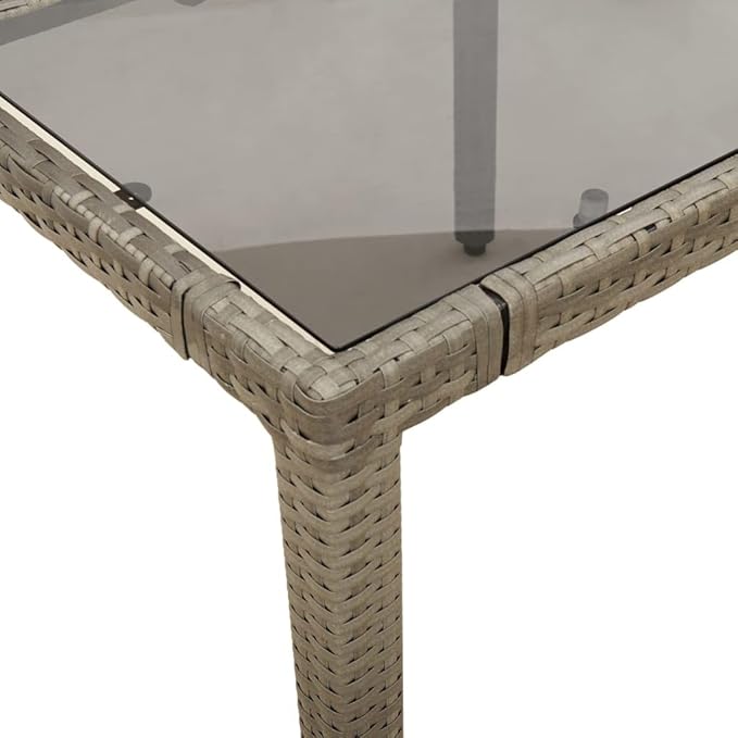 vidaXL Patio Table - Outdoor Garden Furniture Gray Poly Rattan - Glass top Modern Deck Table - 74.8" x 35.4" x 29.5" - Photo 5