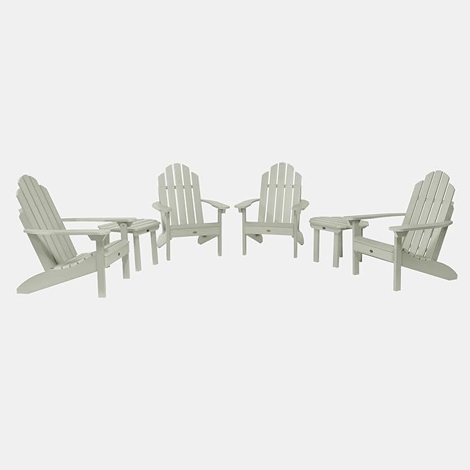 highwood Classic Westport Adirondack 6pc Set, Includes 4 Adirondack Chairs and 2 with Side Tables, Eucalyptus