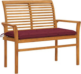 Traditional Teak Wood Patio Bench with Wine Red Cushion, Solid Teak Frame and Polyester Fabric for Outdoor Garden, Patio - Photo 1