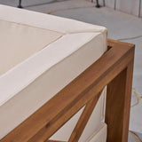 roomfitters Outdoor X-Back 3-Seater Sectional Sofa with Acacia Wood Frame and Cushions, Beige - Photo 9
