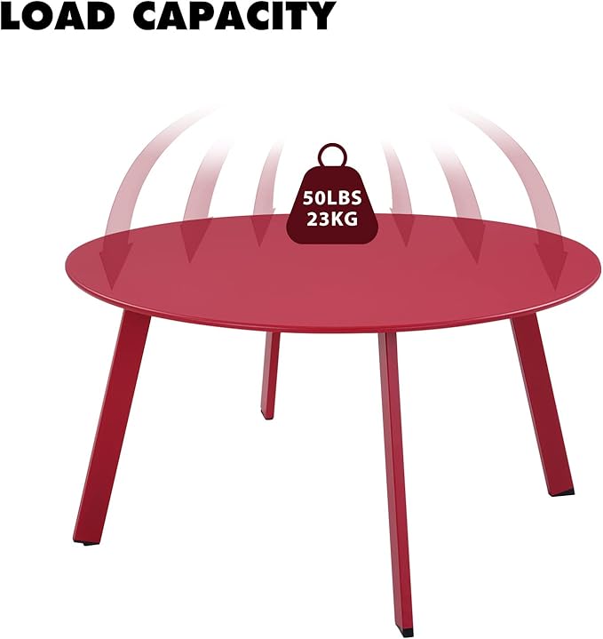 Grand patio Outdoor Side Table, 28-inch Powder Coated Steel Round Coffee Table for Porch, Deck, Balcony, Poolside, Dark Red
