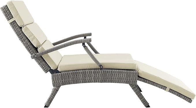 Modway Envisage Outdoor Patio Wicker Rattan Chaise Lounge in Light Gray Beige