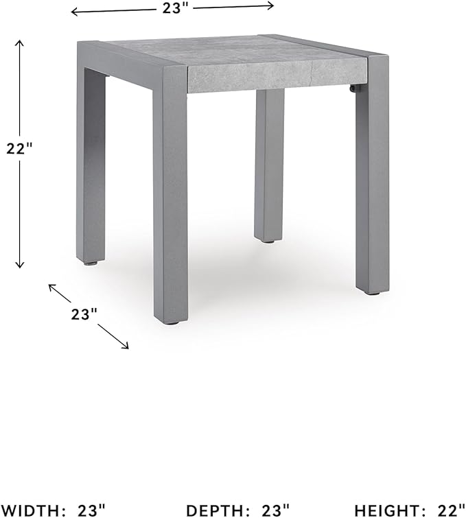 Signature Design by Ashley Moonlight View Contemporary Weather Resistant Outdoor End Table with Sintered Stone Top, Light Gray