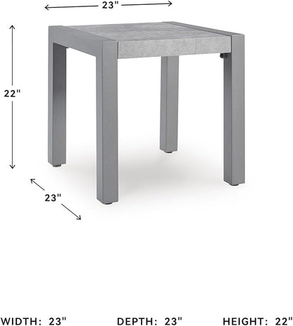 Signature Design by Ashley Moonlight View Contemporary Weather Resistant Outdoor End Table with Sintered Stone Top, Light Gray