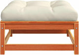 Outdoor Patio Garden Footstool Set 2-Pack, 27.6"x27.6" Solid Pine Wood Stools with Removable Cream Cushion - Photo 7