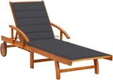 Acacia Wood Outdoor Chaise Lounge, Anthracite 78.7" Reclining Sunlounger with Wheels, Adjustable Backrest & Cushion - Photo 1