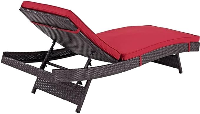 Modway Convene Wicker Rattan Outdoor Patio Chaise Lounge Chairs in Espresso Red - Set of 2
