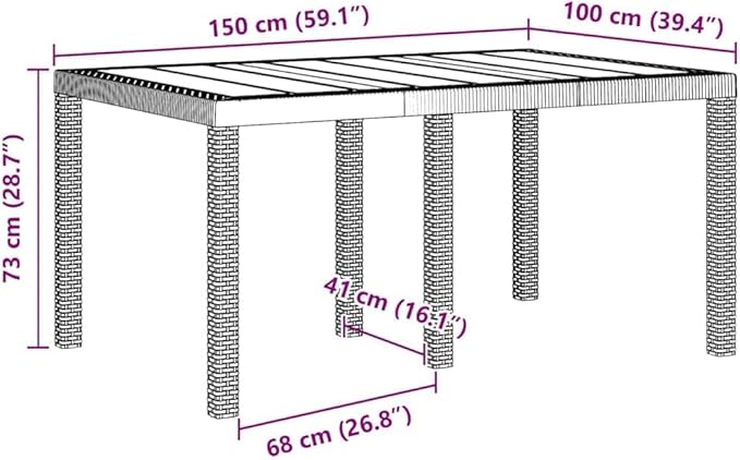 vidaXL Garden Table Anthracite 59.06 x 39.37 x 28.74 in Poly Rattan, Modern Garden Table, Rectangular, Durable Poly Rattan Dining Furniture for Outdoor Patio, Weather-Resistant Seating Area