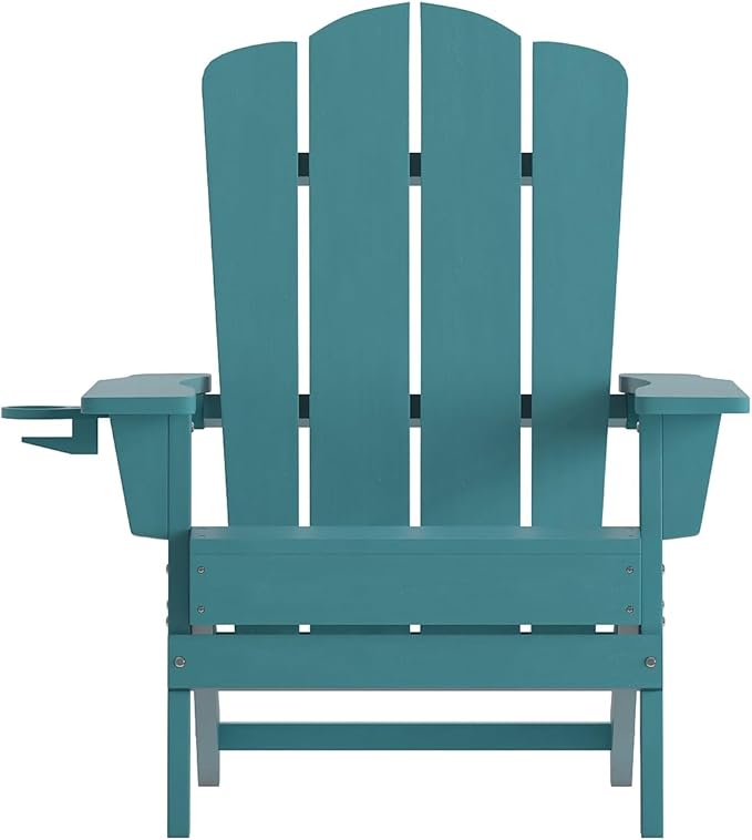 Flash Furniture Newport Adirondack Chairs with Cup Holders, Weather Resistant Poly Resin Adirondack Chairs, Set of 2 - Photo 8
