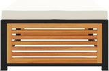 Garden Stool Cream White Solid Acacia Wood with Powder-Coated Steel Frame and Removable Cushion - Photo 5
