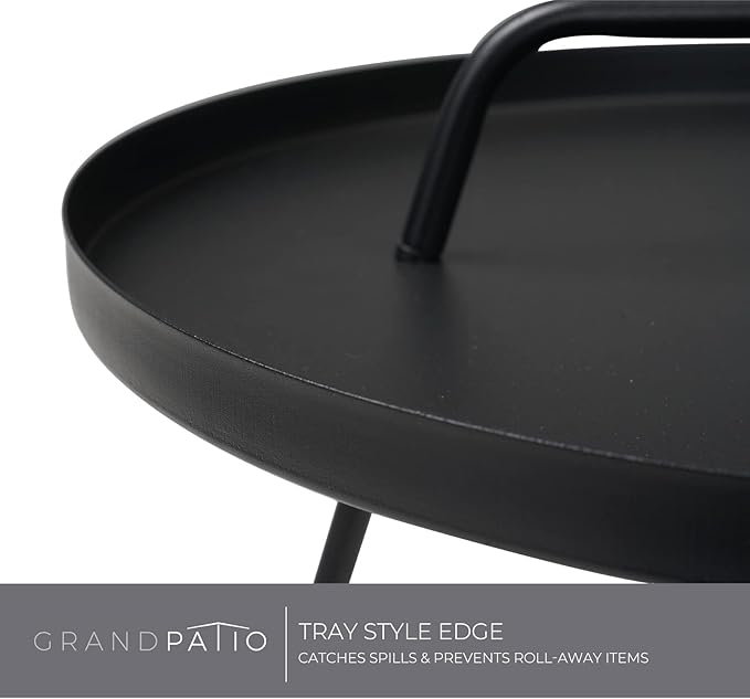 Grand patio Outdoor Coffee Table with Handle, Outdoor Portable End Table, 17-in Round Side Table, Black