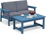 SERWALL Outdoor Loveseat, Blue Frame and Grey Cushion - Photo 1